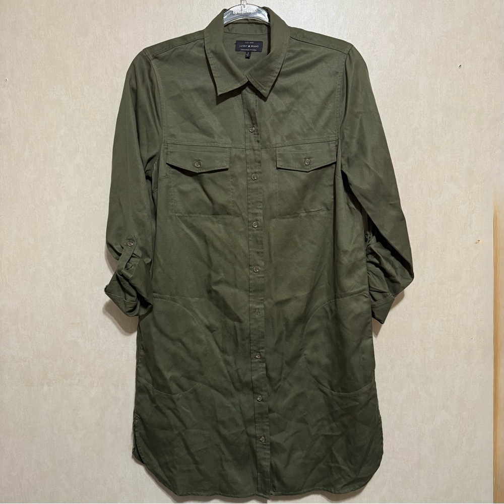 Lucky Brand Olivia Green Lyocell Tab Sleeve Shirt Dress - Picture 2 of 7